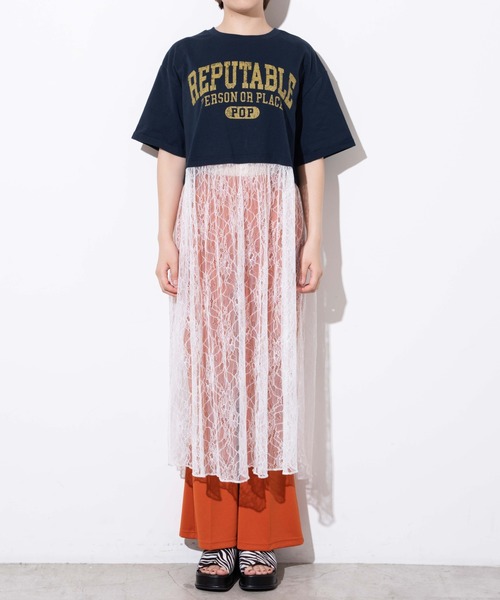 WEGO（ウィゴー）の「WEGO/レースドッキングロゴワンピース（ワンピース・レディース・ネイビー/オートミール・FREE）」の10枚目の写真