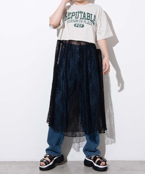 WEGO（ウィゴー）の「WEGO/レースドッキングロゴワンピース（ワンピース・レディース・ネイビー/オートミール・FREE）」の4枚目の写真