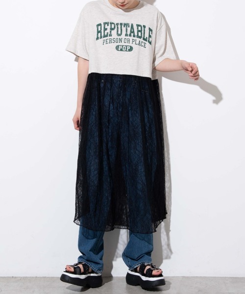 WEGO（ウィゴー）の「WEGO/レースドッキングロゴワンピース（ワンピース・レディース・ネイビー/オートミール・FREE）」の5枚目の写真