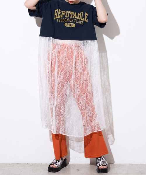 WEGO（ウィゴー）の「WEGO/レースドッキングロゴワンピース（ワンピース・レディース・ネイビー/オートミール・FREE）」の6枚目の写真