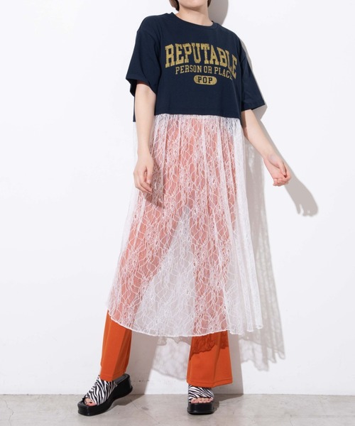 WEGO（ウィゴー）の「WEGO/レースドッキングロゴワンピース（ワンピース・レディース・ネイビー/オートミール・FREE）」の7枚目の写真