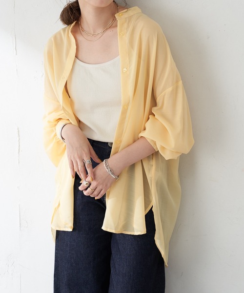 DISCOAT（ディスコート）の「【WEB限定】袖ボリュームシアーシャツ（シャツ/ブラウス・レディース・ブラック/イエロー/グレイッシュベージュ/ライトベージュ/ホワイト・FREE）」の5枚目の写真