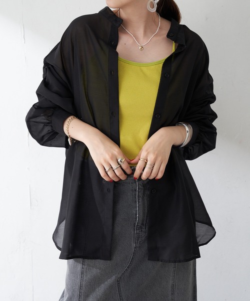 DISCOAT（ディスコート）の「【WEB限定】袖ボリュームシアーシャツ（シャツ/ブラウス・レディース・ブラック/イエロー/グレイッシュベージュ/ライトベージュ/ホワイト・FREE）」の2枚目の写真