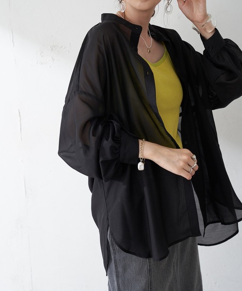 DISCOAT（ディスコート）の「【WEB限定】袖ボリュームシアーシャツ（シャツ/ブラウス・レディース・ブラック/イエロー/グレイッシュベージュ/ライトベージュ/ホワイト・FREE）」の12枚目の写真