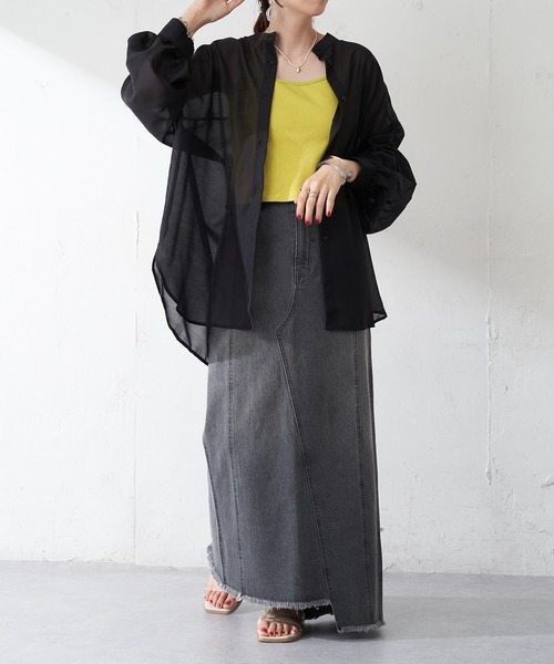 DISCOAT（ディスコート）の「【WEB限定】袖ボリュームシアーシャツ（シャツ/ブラウス・レディース・ブラック/イエロー/グレイッシュベージュ/ライトベージュ/ホワイト・FREE）」の8枚目の写真