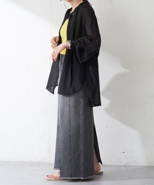 DISCOAT（ディスコート）の「【WEB限定】袖ボリュームシアーシャツ（シャツ/ブラウス・レディース・ブラック/イエロー/グレイッシュベージュ/ライトベージュ/ホワイト・FREE）」の9枚目の写真