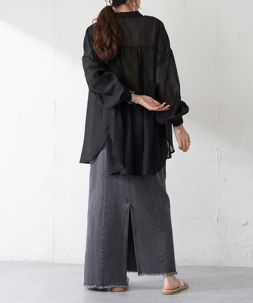 DISCOAT（ディスコート）の「【WEB限定】袖ボリュームシアーシャツ（シャツ/ブラウス・レディース・ブラック/イエロー/グレイッシュベージュ/ライトベージュ/ホワイト・FREE）」の10枚目の写真