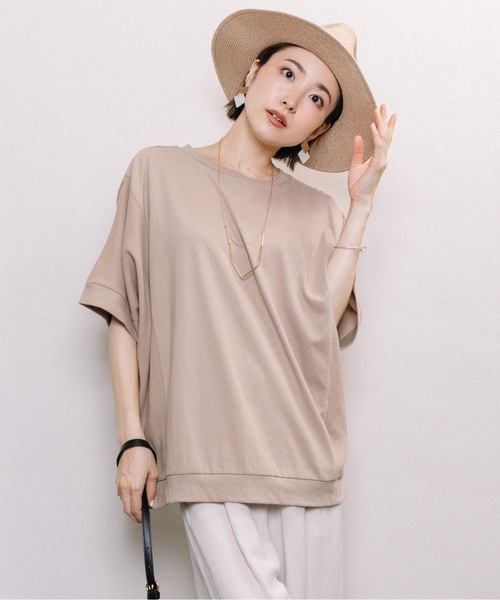 ELVENCE DEUX(エルベンスドゥ)の「2WAYテンジクワッフルPO(Tシャツ/カットソー・レディース・ブラック/ベージュ・MEDIUM)」の2枚目の写真