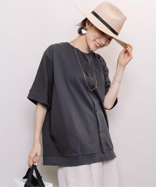 ELVENCE DEUX(エルベンスドゥ)の「2WAYテンジクワッフルPO(Tシャツ/カットソー・レディース・ブラック/ベージュ・MEDIUM)」の1枚目の写真