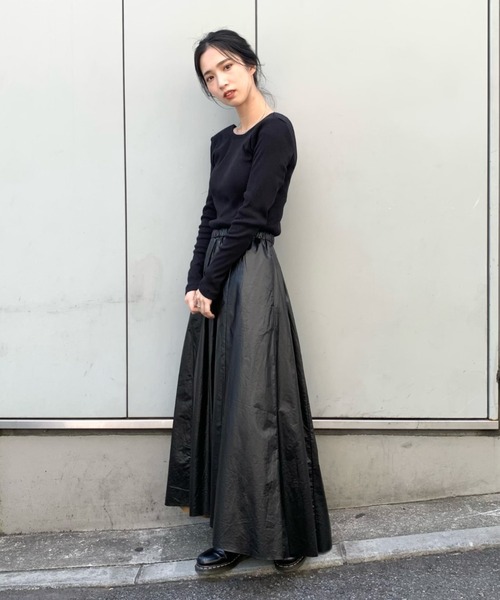 CIAOPANIC(チャオパニック)の「レザーライクギャザースカート(スカート・レディース・ブラック/ブラウン・FREE)」の7枚目の写真