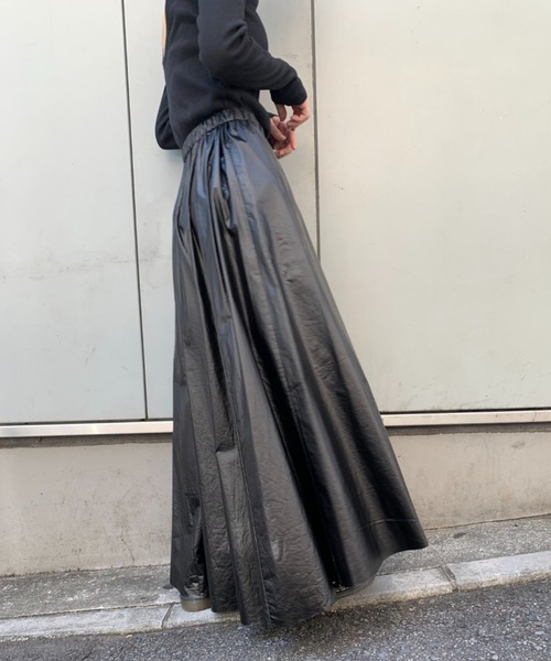 CIAOPANIC(チャオパニック)の「レザーライクギャザースカート(スカート・レディース・ブラック/ブラウン・FREE)」の11枚目の写真