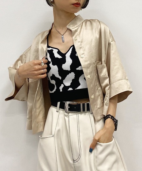 PAGEBOY(ページボーイ)の「CORE / ハイスタンドBOXシャツ(シャツ/ブラウス・レディース・クリーム/ブラック・FREE)」の1枚目の写真