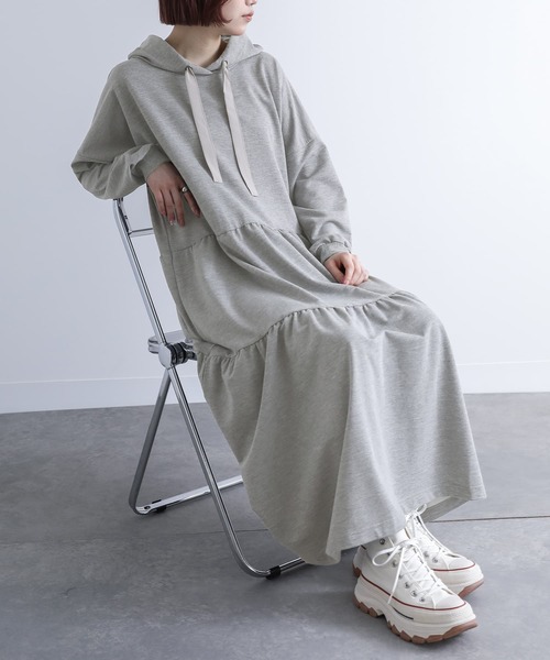 n'OrLABEL（ノアールレーベル）の「『ティアードパーカーワンピース』（ワンピース・レディース・モカ/杢グレー/ブラック・FREE）」の17枚目の写真