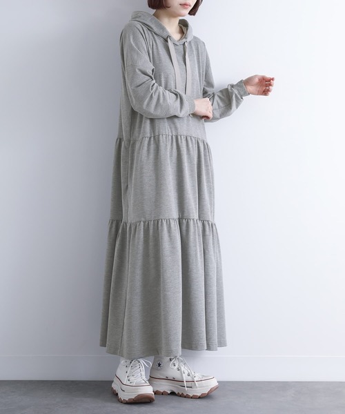 tralala ボーダーパーカーワンピース ♥ タックフレア裏起毛パーカーワンピース[pm233] | レディース