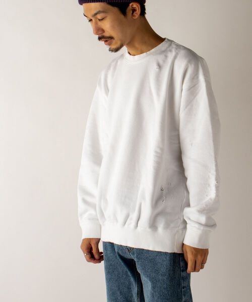 GLOSTER（グロスター）の「【GLOSTER/グロスター】ダメージ加工 クルーネックスウェット（スウェット・メンズ・ホワイト/ブラック・MEDIUM）」の13枚目の写真