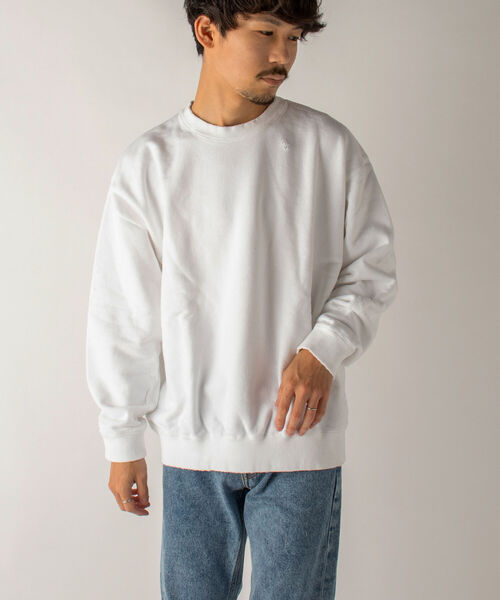 GLOSTER（グロスター）の「【GLOSTER/グロスター】ダメージ加工 クルーネックスウェット（スウェット・メンズ・ホワイト/ブラック・MEDIUM）」の6枚目の写真