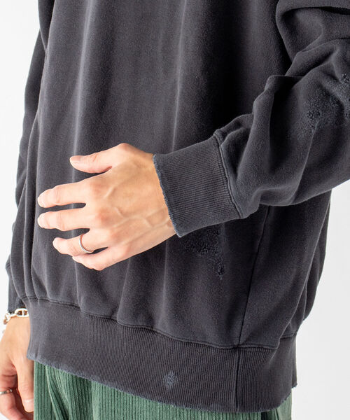 GLOSTER（グロスター）の「【GLOSTER/グロスター】ダメージ加工 クルーネックスウェット（スウェット・メンズ・ホワイト/ブラック・MEDIUM）」の5枚目の写真