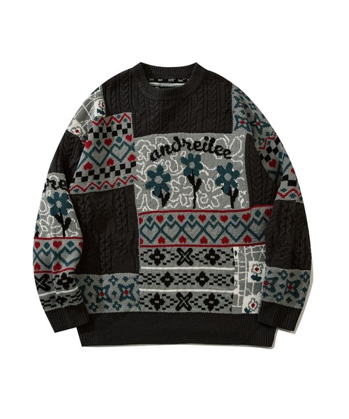 HOOK（フック）の「【HOOK】パッチワーク模様ニットプルオーバー（ニット/セーター・メンズ・ブラック/ベージュ/ブルー・M/XL/XXL/L）」の20枚目の写真