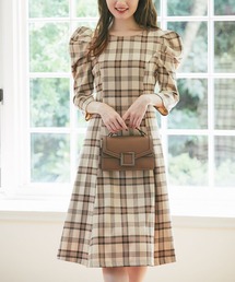 tocco closet | チェック柄パワーショルダーワンピース(ワンピース)
