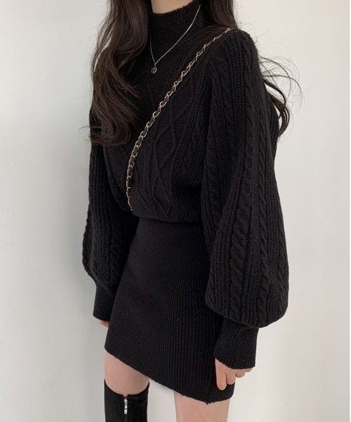 BEIDELLI（ベイデリー）の「[BELLIDE MADE] ハイネックニットミニワンピース（ワンピース・レディース・アイボリー/ブラック/ベージュ/ピンク・FREE）」の7枚目の写真