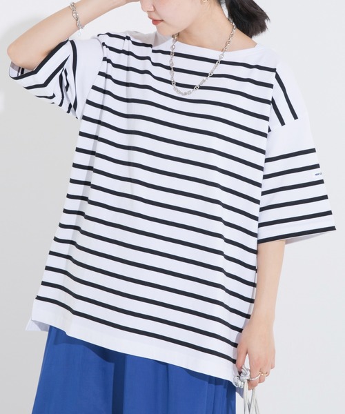 MONT KEMMEL（モンケメル）の「【MONT KEMMEL/モンケメル】BASQUE SHIRTS ボーダーTEE（Tシャツ/カットソー・レディース・ホワイト/チャコールグレー/ネイビー/ブルー/オレンジ/ターコイズブルー・40/38/42/36）」の2枚目の写真