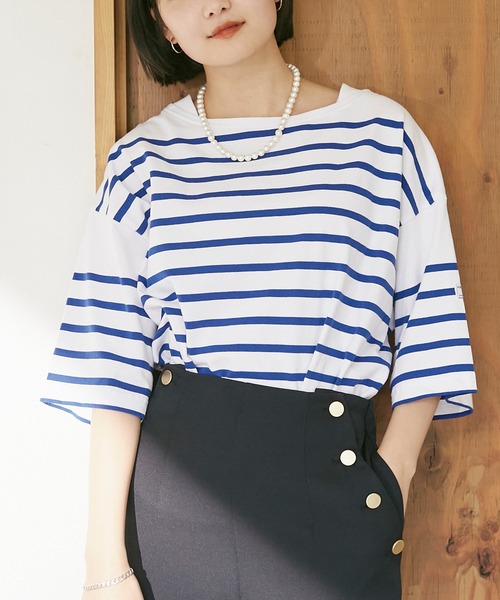 MONT KEMMEL（モンケメル）の「【MONT KEMMEL/モンケメル】BASQUE SHIRTS ボーダーTEE（Tシャツ/カットソー・レディース・ホワイト/チャコールグレー/ネイビー/ブルー/オレンジ/ターコイズブルー・40/38/42/36）」の5枚目の写真