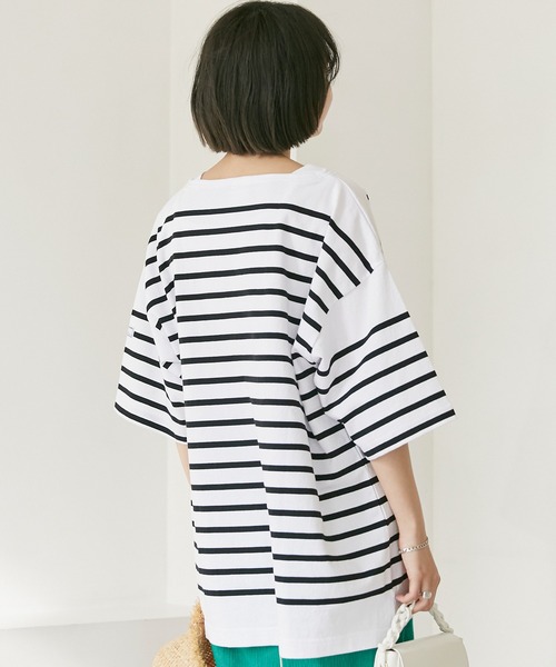 MONT KEMMEL（モンケメル）の「【MONT KEMMEL/モンケメル】BASQUE SHIRTS ボーダーTEE（Tシャツ/カットソー・レディース・ホワイト/チャコールグレー/ネイビー/ブルー/オレンジ/ターコイズブルー・40/38/42/36）」の10枚目の写真