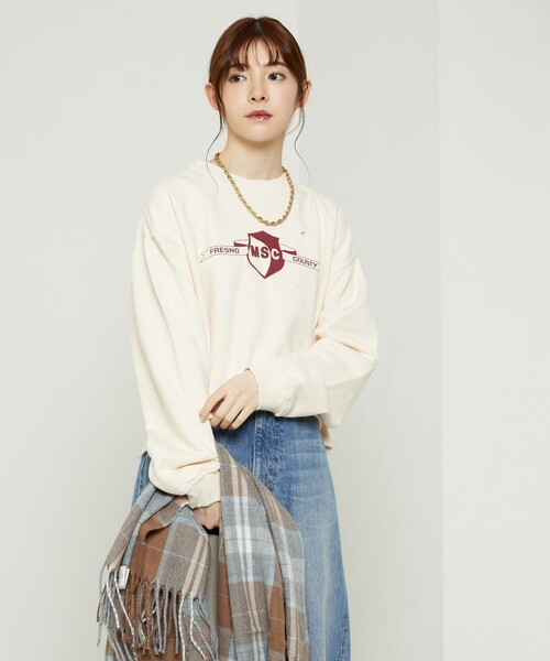 FREAK'S STORE（フリークスストア）の「ダメージロゴスウェット（スウェット・レディース・レッド/オフホワイト/グリーン・ﾌﾘ-）」の2枚目の写真