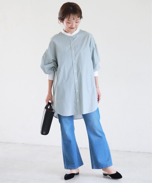 SLOBE IENA（スローブイエナ）の「ボリュームスリーブバンドカラーブラウス【手洗い可能】◆（シャツ/ブラウス・レディース・チャコールグレー/グリーン/ブルー系その他・FREE）」の17枚目の写真