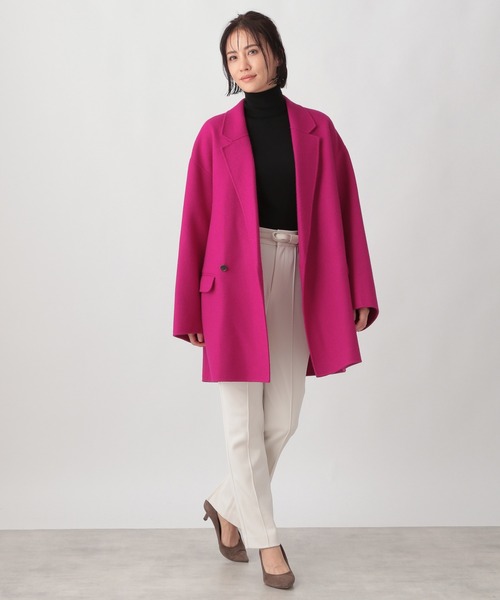 Ezick(エジック)の「リバーメルトンミドルコート(ステンカラーコート・レディース・ピンク/ブラック/ホワイト・SMALL/MEDIUM)」の4枚目の写真