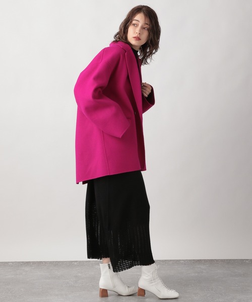 Ezick(エジック)の「リバーメルトンミドルコート(ステンカラーコート・レディース・ピンク/ブラック/ホワイト・SMALL/MEDIUM)」の8枚目の写真