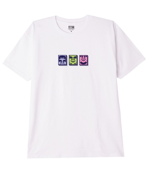 OBEY(オベイ)の「OBEY/オベイ 天竺 カラーアイコンロゴ入り Tシャツ(Tシャツ/カットソー・メンズ・ホワイト/ブラック・LARGE/MEDIUM)」の1枚目の写真