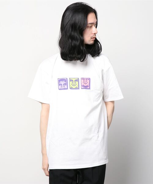 OBEY(オベイ)の「OBEY/オベイ 天竺 カラーアイコンロゴ入り Tシャツ(Tシャツ/カットソー・メンズ・ホワイト/ブラック・LARGE/MEDIUM)」の6枚目の写真