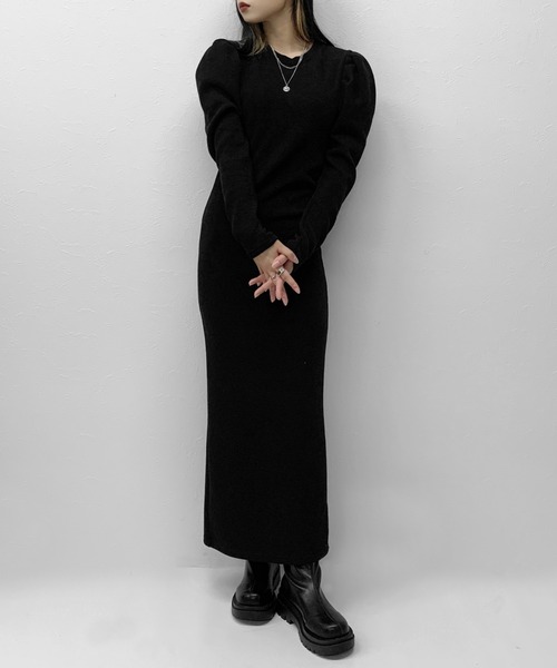 LVEU.（ラブユ.）の「Puff shoulder rib long one-piece / パフ