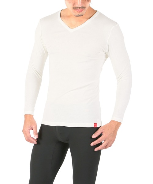 GUNZE(グンゼ)の「GUNZE グンゼ HOTMAGIC クルーネック&Vネック 薄手 9分袖シャツ ホットマジック 半端袖(Tシャツ/カットソー・メンズ・オフホワイト/ブラック系2/ネイビー系1/ネイビー系/ブラック/ホワイト系2・X-LARGE/MEDIUM/LARGE)」の1枚目の写真