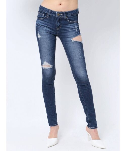 GYDA（ジェイダ）の「SIDE RIPPED スキニーデニムパンツ（デニム