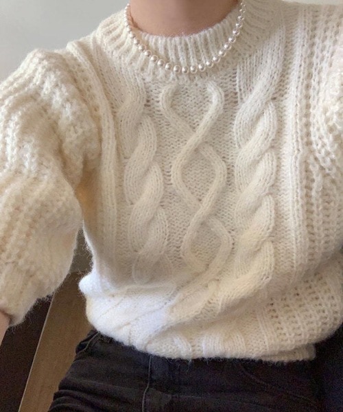 LAC-VERT（ラック・ヴェール）の「パフスリーブボリューム半袖ニット（ニット/セーター・レディース・グレー/ピンク/ホワイト/ベージュ・FREE）」の17枚目の写真