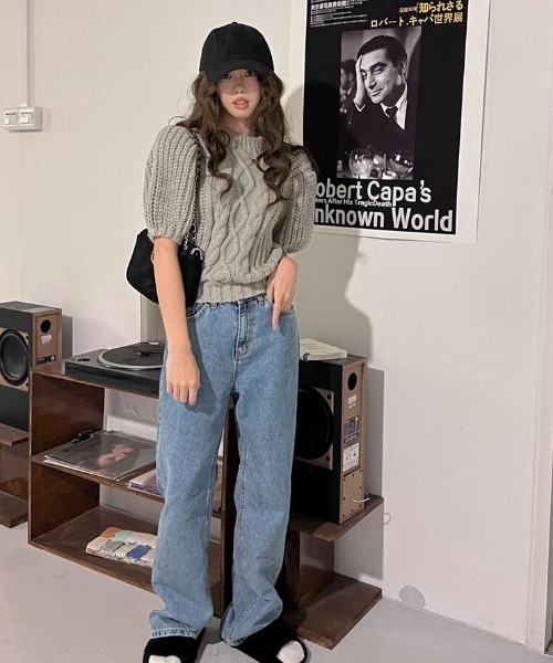 LAC-VERT（ラック・ヴェール）の「パフスリーブボリューム半袖ニット（ニット/セーター・レディース・グレー/ピンク/ホワイト/ベージュ・FREE）」の8枚目の写真