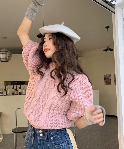 LAC-VERT（ラック・ヴェール）の「パフスリーブボリューム半袖ニット