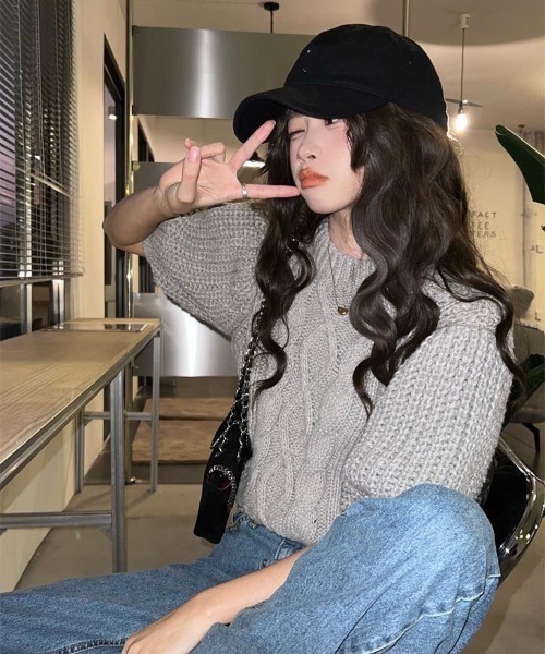 LAC-VERT（ラック・ヴェール）の「パフスリーブボリューム半袖ニット（ニット/セーター・レディース・グレー/ピンク/ホワイト/ベージュ・FREE）」の11枚目の写真