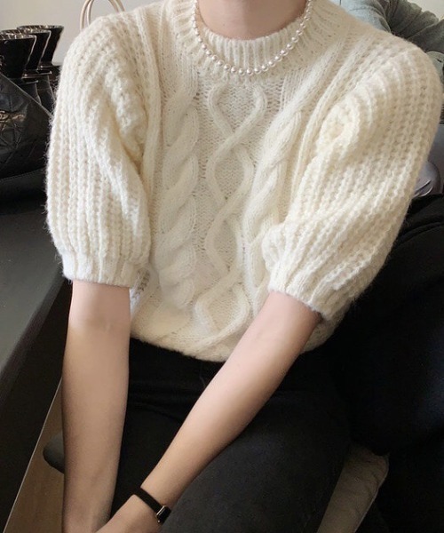 LAC-VERT（ラック・ヴェール）の「パフスリーブボリューム半袖ニット（ニット/セーター・レディース・グレー/ピンク/ホワイト/ベージュ・FREE）」の19枚目の写真