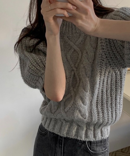 LAC-VERT（ラック・ヴェール）の「パフスリーブボリューム半袖ニット（ニット/セーター・レディース・グレー/ピンク/ホワイト/ベージュ・FREE）」の21枚目の写真