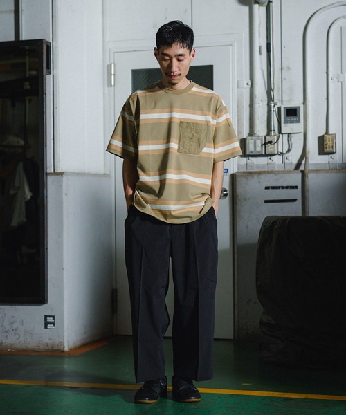 GORDON MILLER(ゴードンミラー)の「GORDON MILLER(ゴードンミラー)プレーティングボーダータクティカルポケットT(Tシャツ/カットソー・メンズ・チャコールグレー/ベージュ・M/L)」の12枚目の写真
