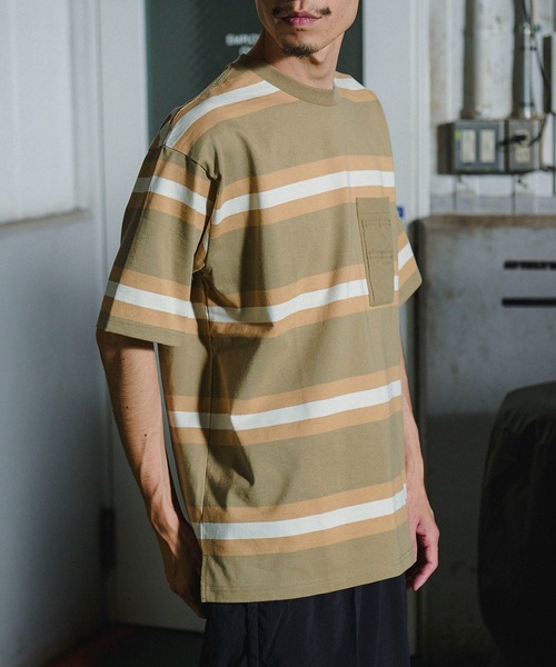 GORDON MILLER(ゴードンミラー)の「GORDON MILLER(ゴードンミラー)プレーティングボーダータクティカルポケットT(Tシャツ/カットソー・メンズ・チャコールグレー/ベージュ・M/L)」の14枚目の写真