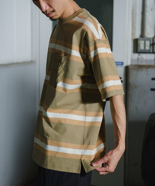 GORDON MILLER(ゴードンミラー)の「GORDON MILLER(ゴードンミラー)プレーティングボーダータクティカルポケットT(Tシャツ/カットソー・メンズ・チャコールグレー/ベージュ・M/L)」の15枚目の写真