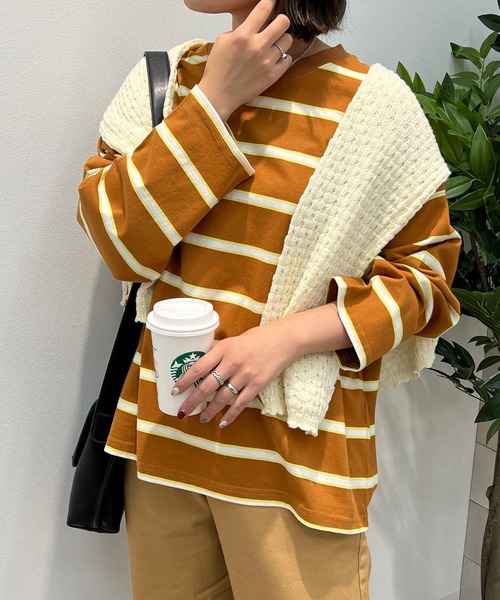 kutir(クティール)の「ボーダーロンT(Tシャツ/カットソー・レディース・チャコールグレー/ブラック/サックスブルー/ライトグリーン/キャメル・FREE)」の1枚目の写真