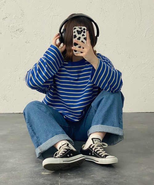 kutir(クティール)の「ボーダーロンT(Tシャツ/カットソー・レディース・チャコールグレー/ブラック/サックスブルー/ライトグリーン/キャメル・FREE)」の5枚目の写真