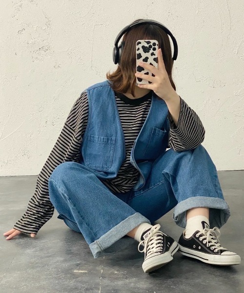 kutir(クティール)の「ボーダーロンT(Tシャツ/カットソー・レディース・チャコールグレー/ブラック/サックスブルー/ライトグリーン/キャメル・FREE)」の2枚目の写真