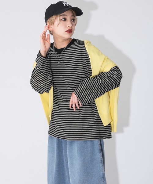 kutir(クティール)の「ボーダーロンT(Tシャツ/カットソー・レディース・チャコールグレー/ブラック/サックスブルー/ライトグリーン/キャメル・FREE)」の6枚目の写真