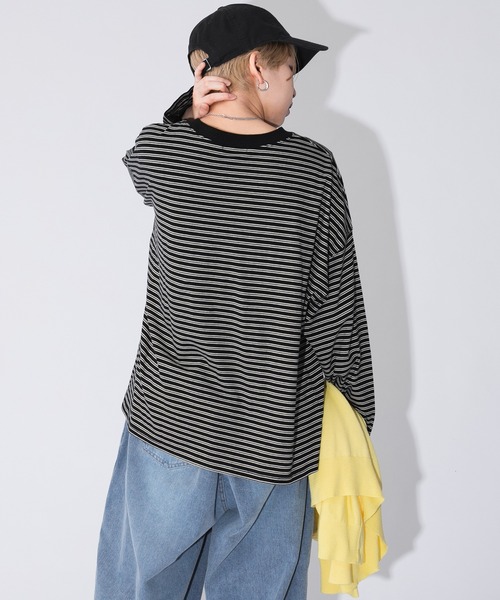 kutir(クティール)の「ボーダーロンT(Tシャツ/カットソー・レディース・チャコールグレー/ブラック/サックスブルー/ライトグリーン/キャメル・FREE)」の7枚目の写真